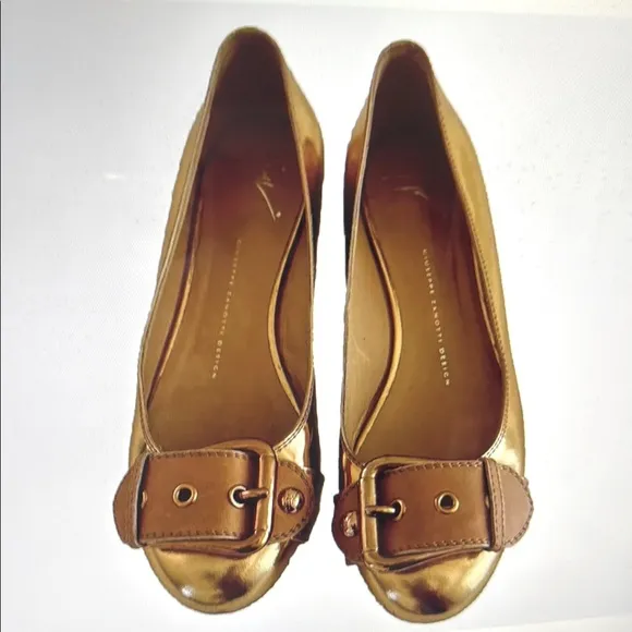 Giuseppe Zanotti Mirror Metallic Rose Gold Buckle Ballet Flats N5871 Sz 38 US8