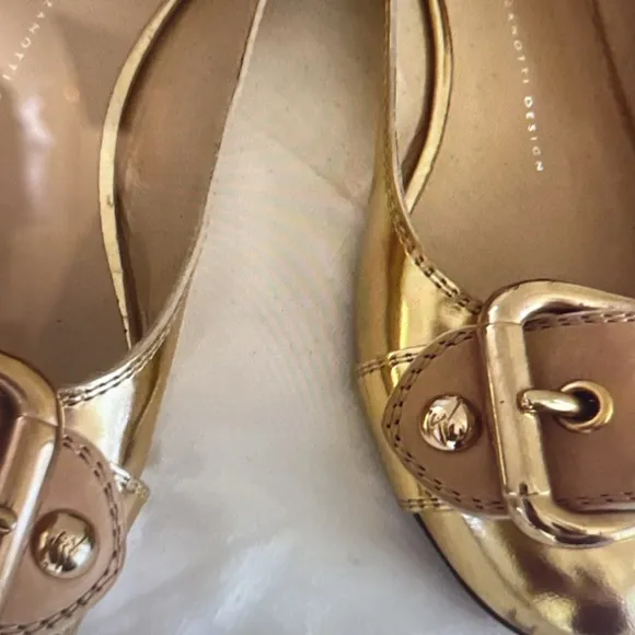 Giuseppe Zanotti Mirror Metallic Rose Gold Buckle Ballet Flats N5871 Sz 38 US8