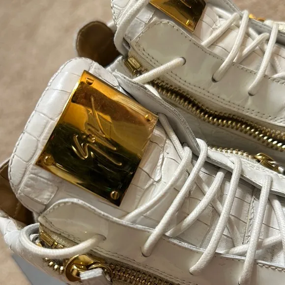 Giuseppe zanotti White and Gold High-Top Sneakers