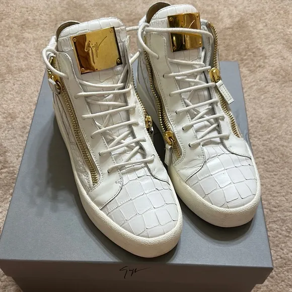 Giuseppe zanotti White and Gold High-Top Sneakers