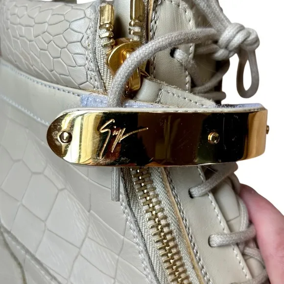 Giuseppe Zanotti White Lorenz Croc-Embossed Wedge High Top Sneakers sz 40