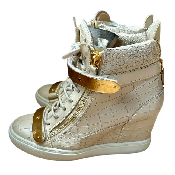 Giuseppe Zanotti White Lorenz Croc-Embossed Wedge High Top Sneakers sz 40