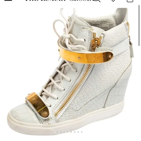 Giuseppe Zanotti White Lorenz Croc-Embossed Wedge High Top Sneakers sz 40