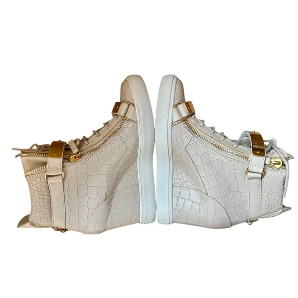 Giuseppe Zanotti White Lorenz Croc-Embossed Wedge High Top Sneakers sz 40