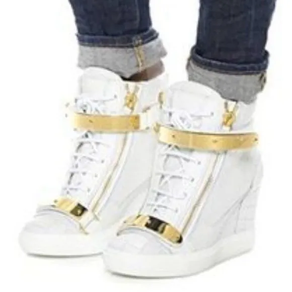 Giuseppe Zanotti White Lorenz Croc-Embossed Wedge High Top Sneakers sz 40