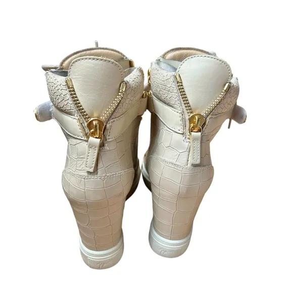 Giuseppe Zanotti White Lorenz Croc-Embossed Wedge High Top Sneakers sz 40