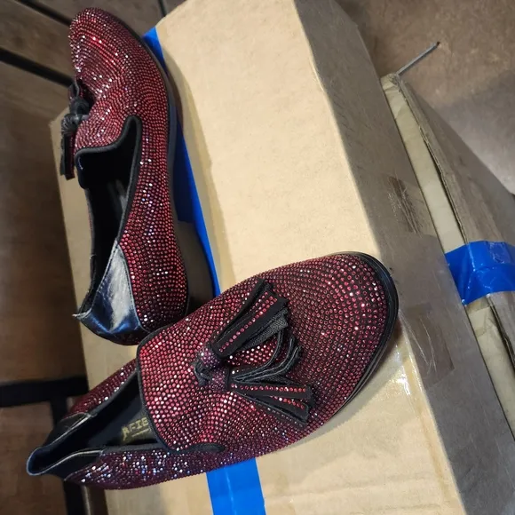 Glamorous Red and Black Sparkly Loafers