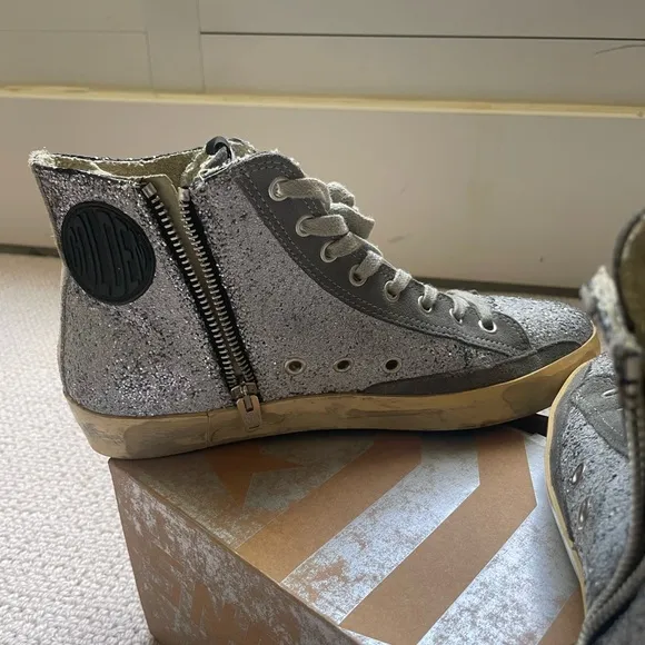 Golden Goose 38 Silver Glitter High-Top Sneakers