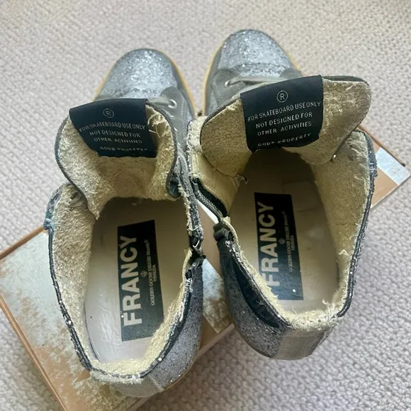 Golden Goose 38 Silver Glitter High-Top Sneakers