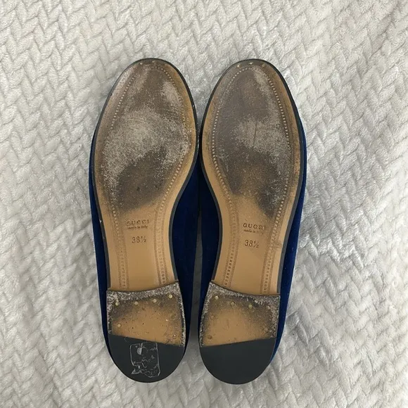 Gucci Blue and Gold Horsebit Loafers