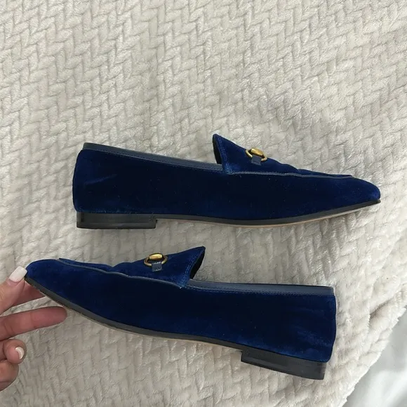 Gucci Blue and Gold Horsebit Loafers