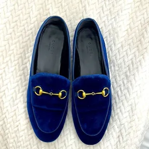 Gucci Blue and Gold Horsebit Loafers