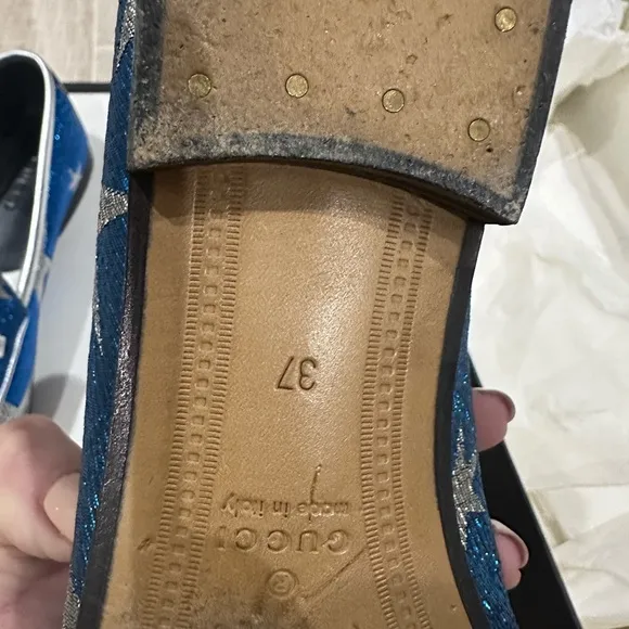 Gucci Blue and Silver Star Loafers 37
