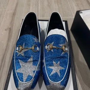 Gucci Blue and Silver Star Loafers 37