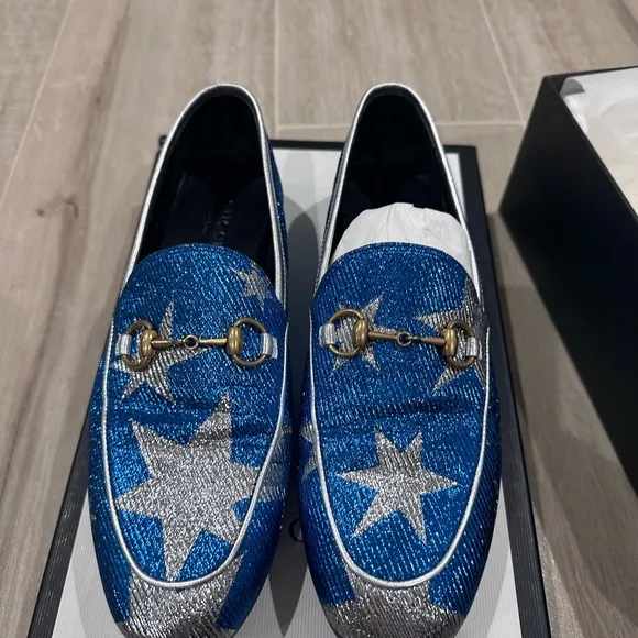 Gucci Blue and Silver Star Loafers 37