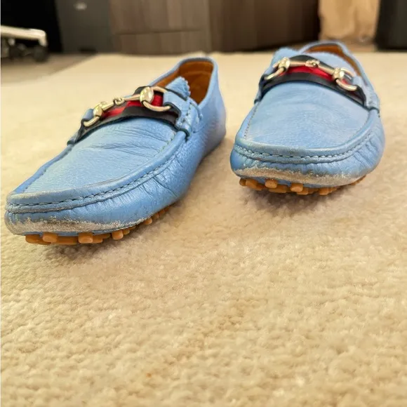 Gucci Blue Suede Loafers with Horsebit Detail