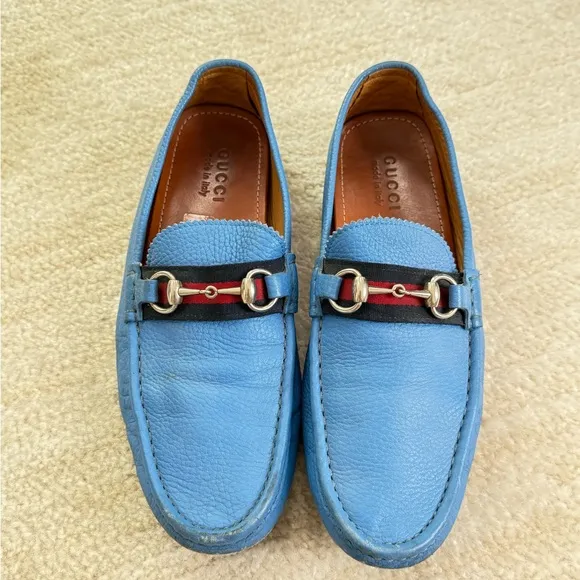 Gucci Blue Suede Loafers with Horsebit Detail