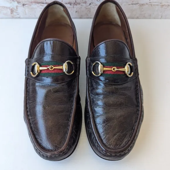Gucci Brown Leather Horsebit Loafers Slip-On