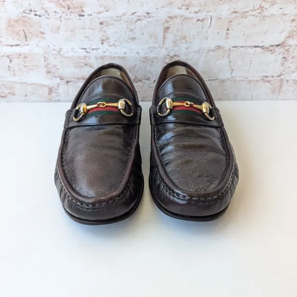 Gucci Brown Leather Horsebit Loafers Slip-On