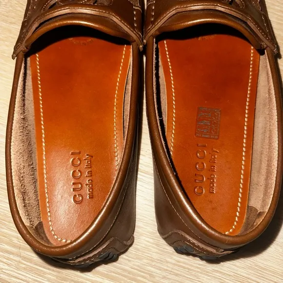 Gucci Brown Leather Loafers Slip-On Style