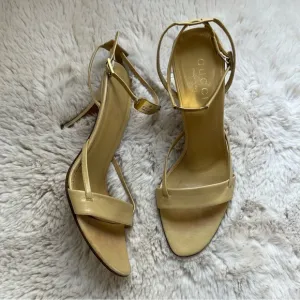 Gucci Strappy Sandals with Gold Logo Plaque Size 37.5C