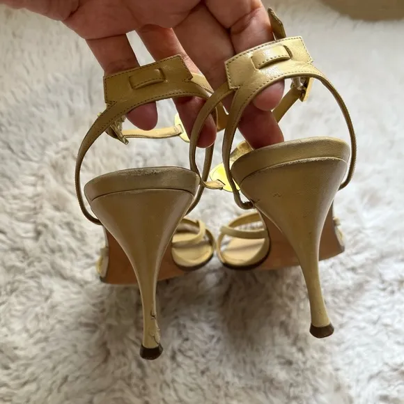 Gucci Strappy Sandals with Gold Logo Plaque Size 37.5C