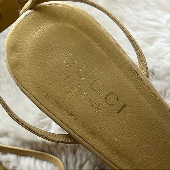 Gucci Strappy Sandals with Gold Logo Plaque Size 37.5C