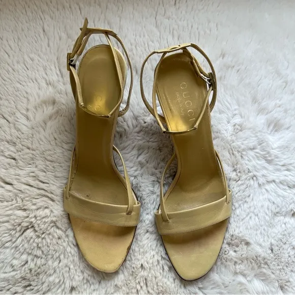 Gucci Strappy Sandals with Gold Logo Plaque Size 37.5C