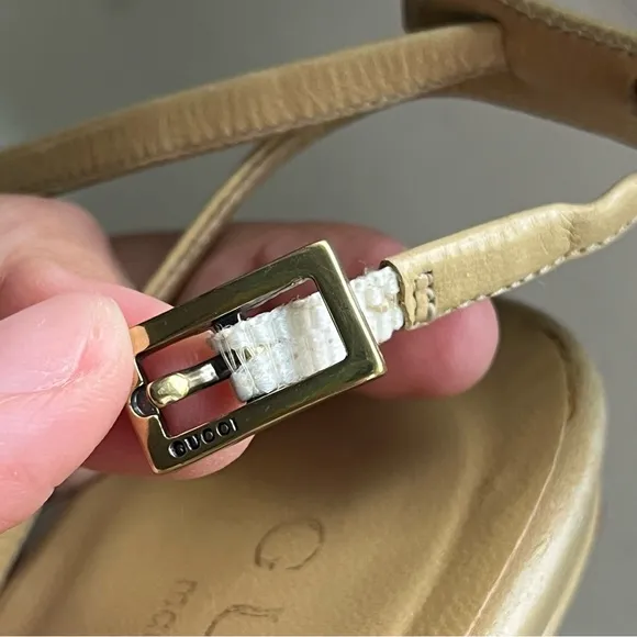 Gucci Strappy Sandals with Gold Logo Plaque Size 37.5C