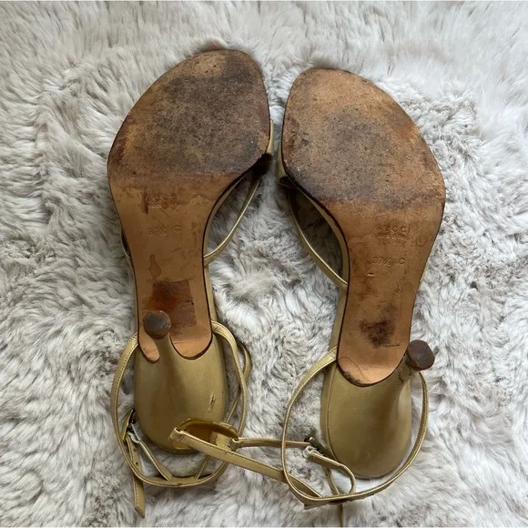 Gucci Strappy Sandals with Gold Logo Plaque Size 37.5C