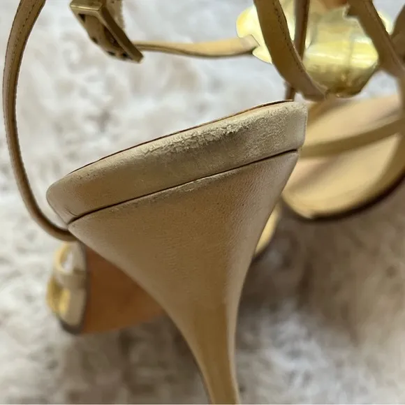 Gucci Strappy Sandals with Gold Logo Plaque Size 37.5C
