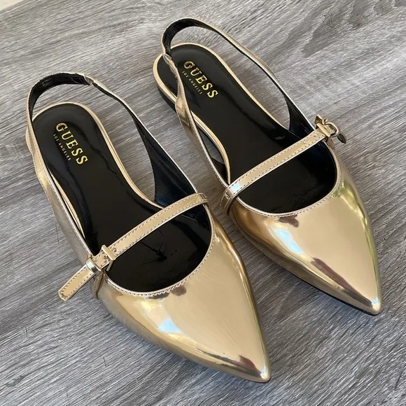 GUESS Women's Metallic Pointed Toe Slingback Flats Size 8.5 (Brand New)