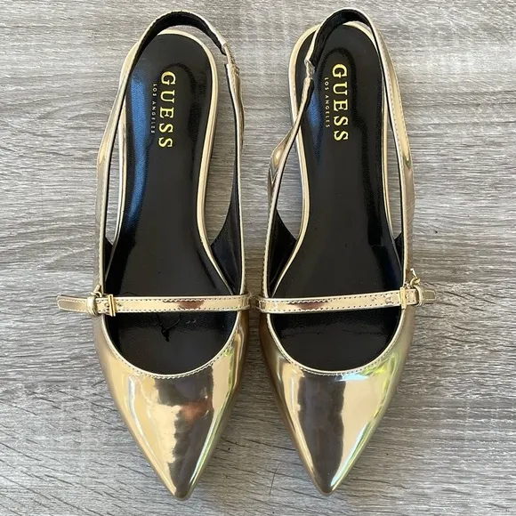 GUESS Women's Metallic Pointed Toe Slingback Flats Size 8.5 (Brand New)