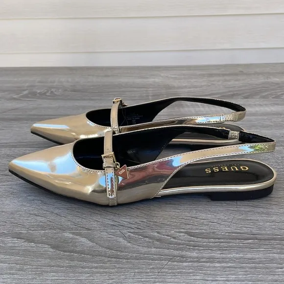 GUESS Women's Metallic Pointed Toe Slingback Flats Size 8.5 (Brand New)