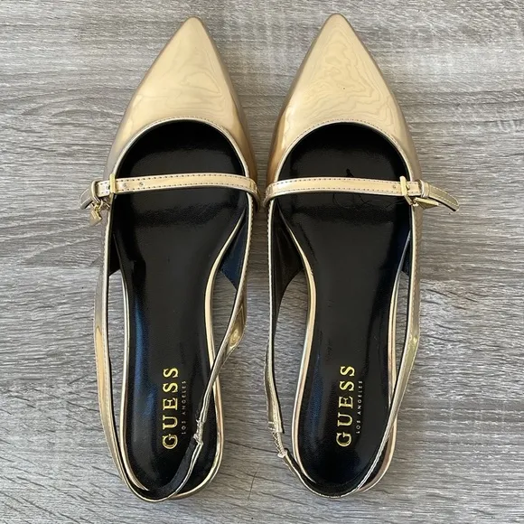 GUESS Women's Metallic Pointed Toe Slingback Flats Size 8.5 (Brand New)