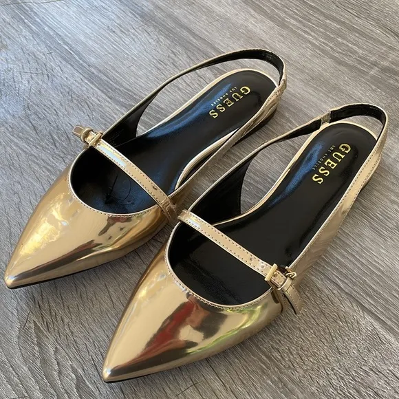 GUESS Women's Metallic Pointed Toe Slingback Flats Size 8.5 (Brand New)