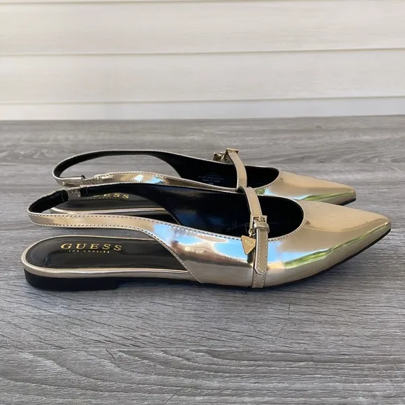 GUESS Women's Metallic Pointed Toe Slingback Flats Size 8.5 (Brand New)