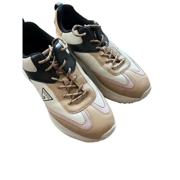 Guess Womens Tan Black Lace Up Chunky Platform Athletic Sneakers Size 9.5