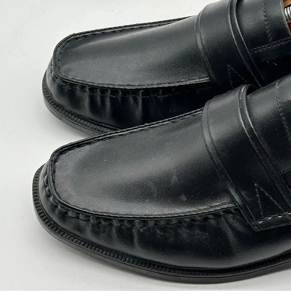 Haband Executive Division Black Leather Manmade Bottom Loafer Dress Shoe 10 D