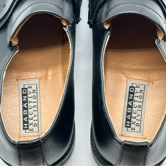 Haband Executive Division Black Leather Manmade Bottom Loafer Dress Shoe 10 D