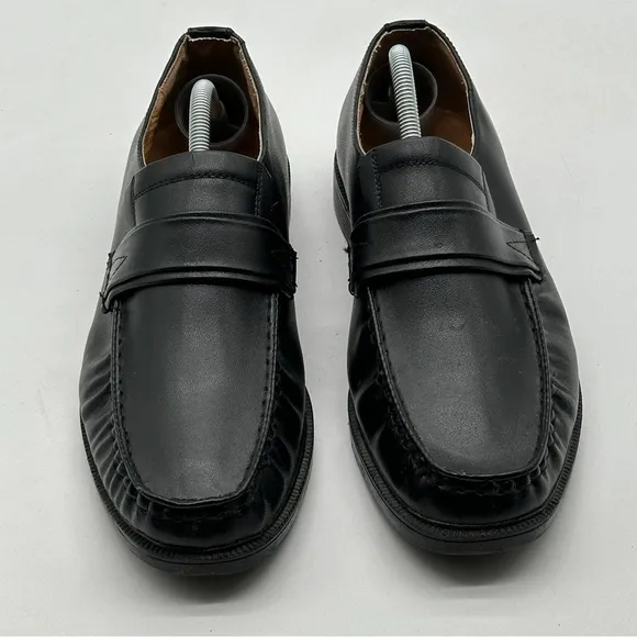 Haband Executive Division Black Leather Manmade Bottom Loafer Dress Shoe 10 D