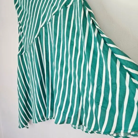 H&amp;M Silky Asymmetric Flared Striped Patterned Mint Green Midi Skirt 14
