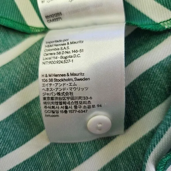 H&amp;M Silky Asymmetric Flared Striped Patterned Mint Green Midi Skirt 14
