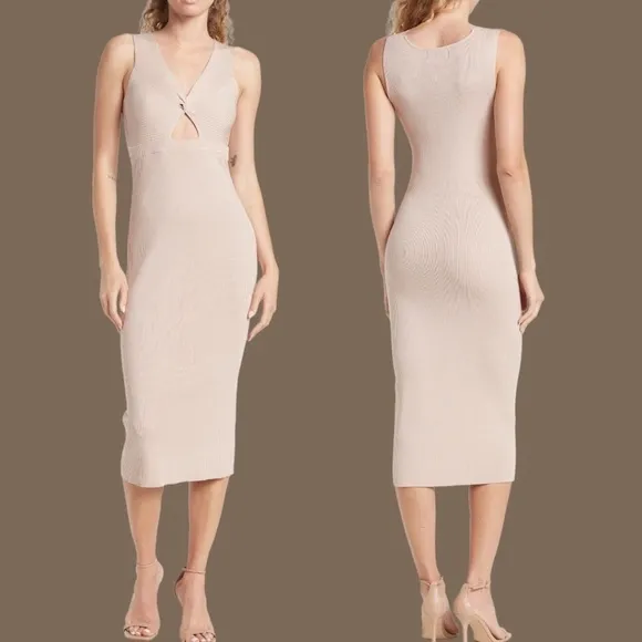 HEARTLOOM Kessy Twist Front Bodycon Dress in Sand
