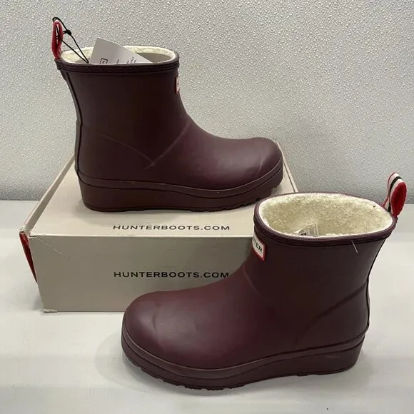 Hunter Women’s Play Short Rain Boots – Dark Red Size 8M – Waterproof, Insulated
