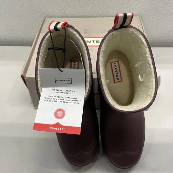 Hunter Women’s Play Short Rain Boots – Dark Red Size 8M – Waterproof, Insulated