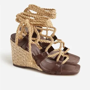 J Crew Made-in-Spain rope lace-up high-heel sandals in leather CA050