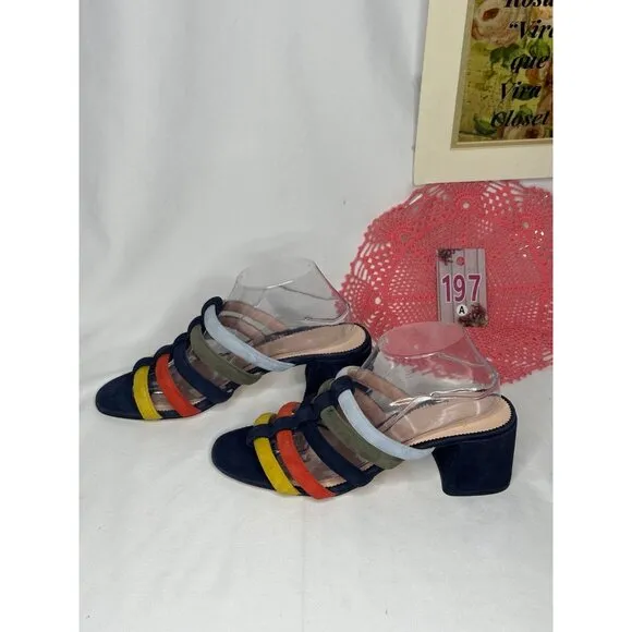 J. Crew Strappy Penny Multicolor Suede Slide Sandals Size 10