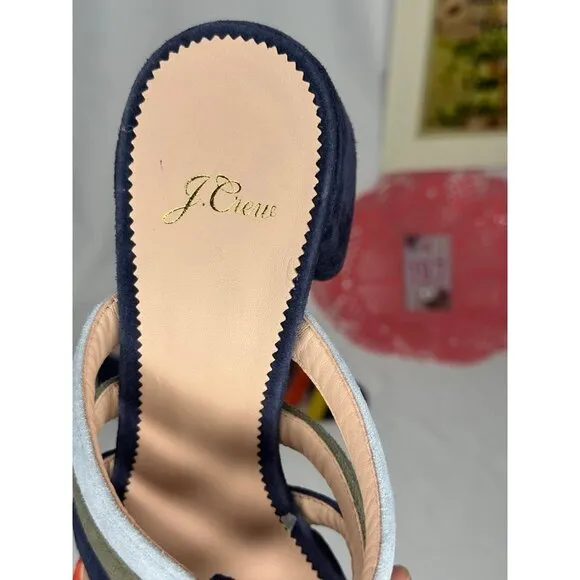 J. Crew Strappy Penny Multicolor Suede Slide Sandals Size 10