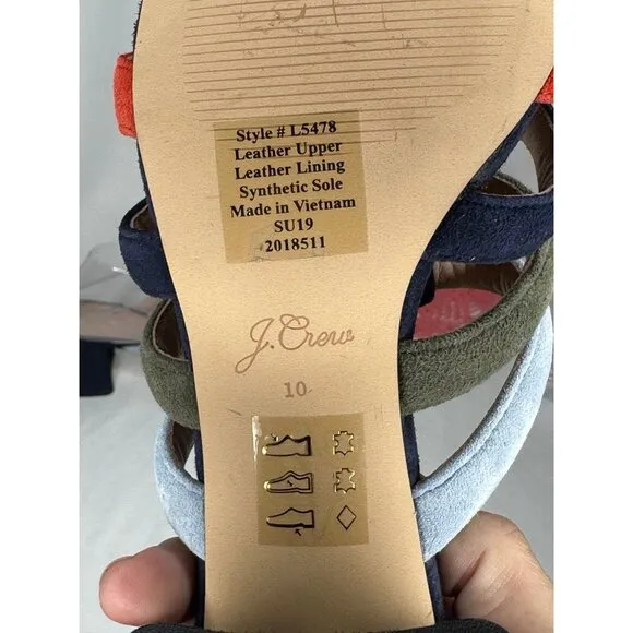 J. Crew Strappy Penny Multicolor Suede Slide Sandals Size 10